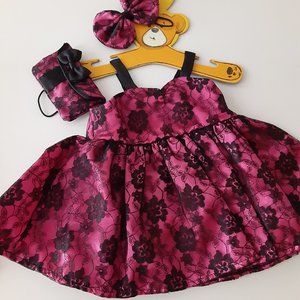 Build-A-Bear magenta floral dress, bag & bow